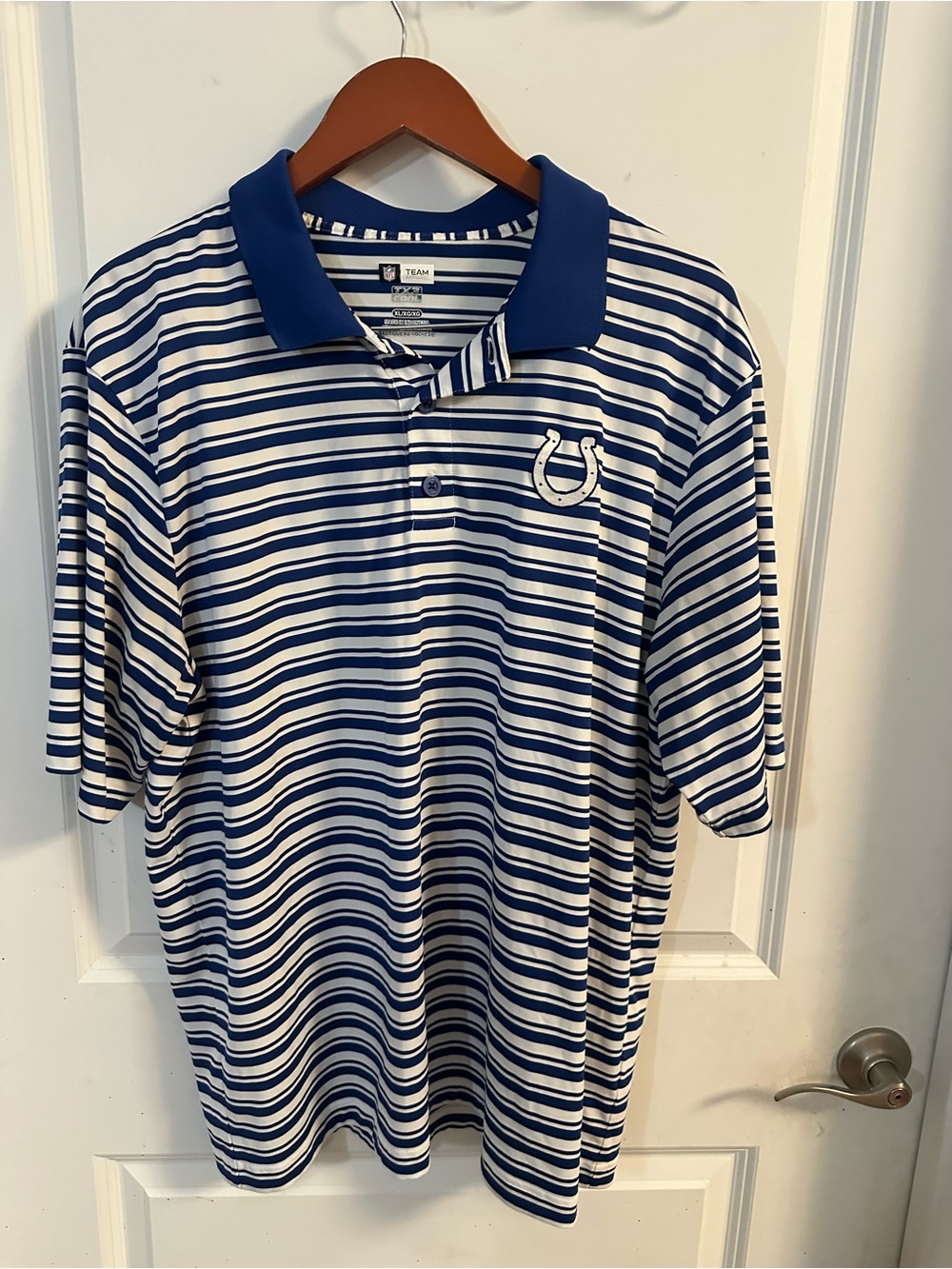 NFL Blue and White Striped Polo with Horseshoe Logo